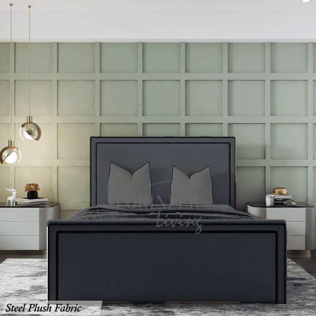 Los Angeles Tall Headboard Bordered bed, grey ottoman bed